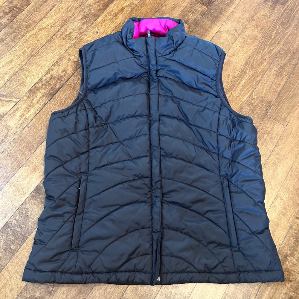 Lands End Puffer Vest Womens M 10-12 Brown‎ Pink Quilted Zip Up outerwear Fall